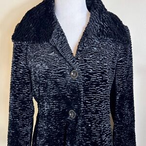 Pelle Studio Black Faux Fur Button Front Coat Medium Vintage